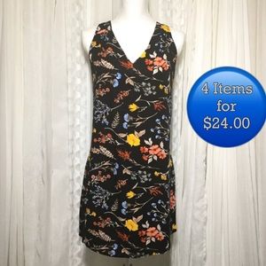 Black flowered print dress Old Navy size small high low hem